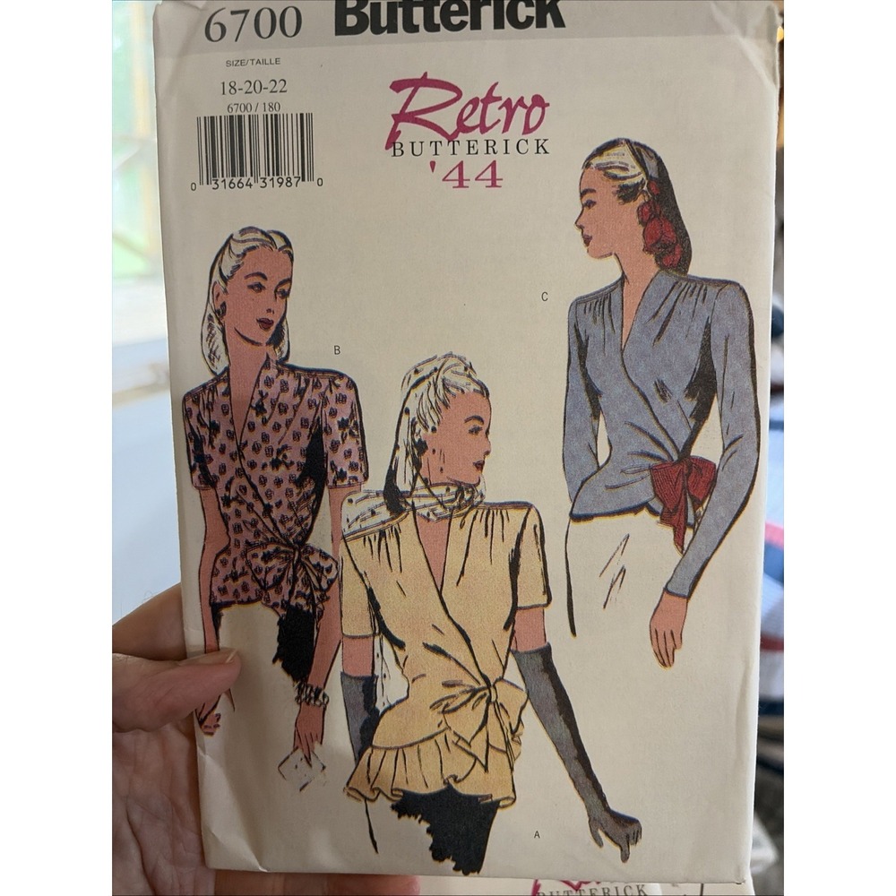 Butterick 6700 Retro 44 Wrap Blouse Pattern Side Tie Flounce Sz 18-22 Uncut